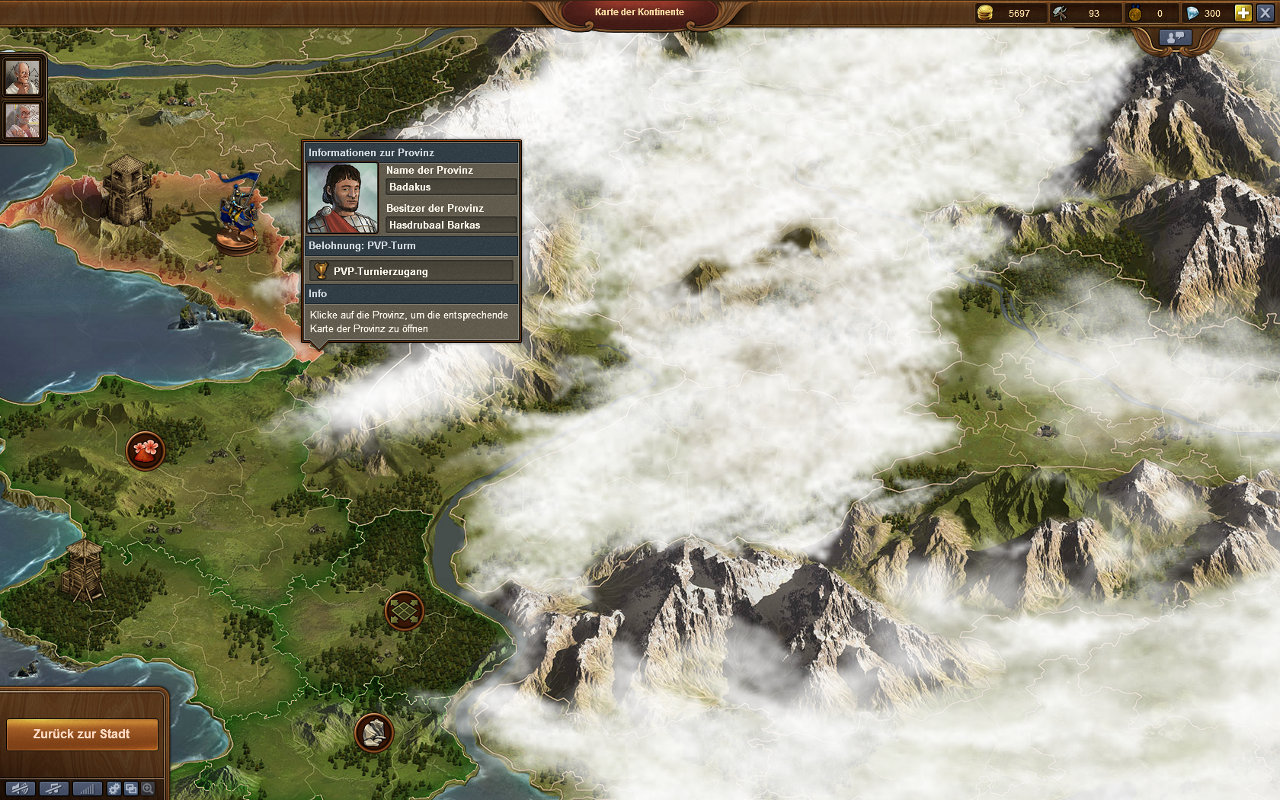 Forge of Empires Gameplay-Screenshot: Weltkarte mit verschiedenen Profinzen