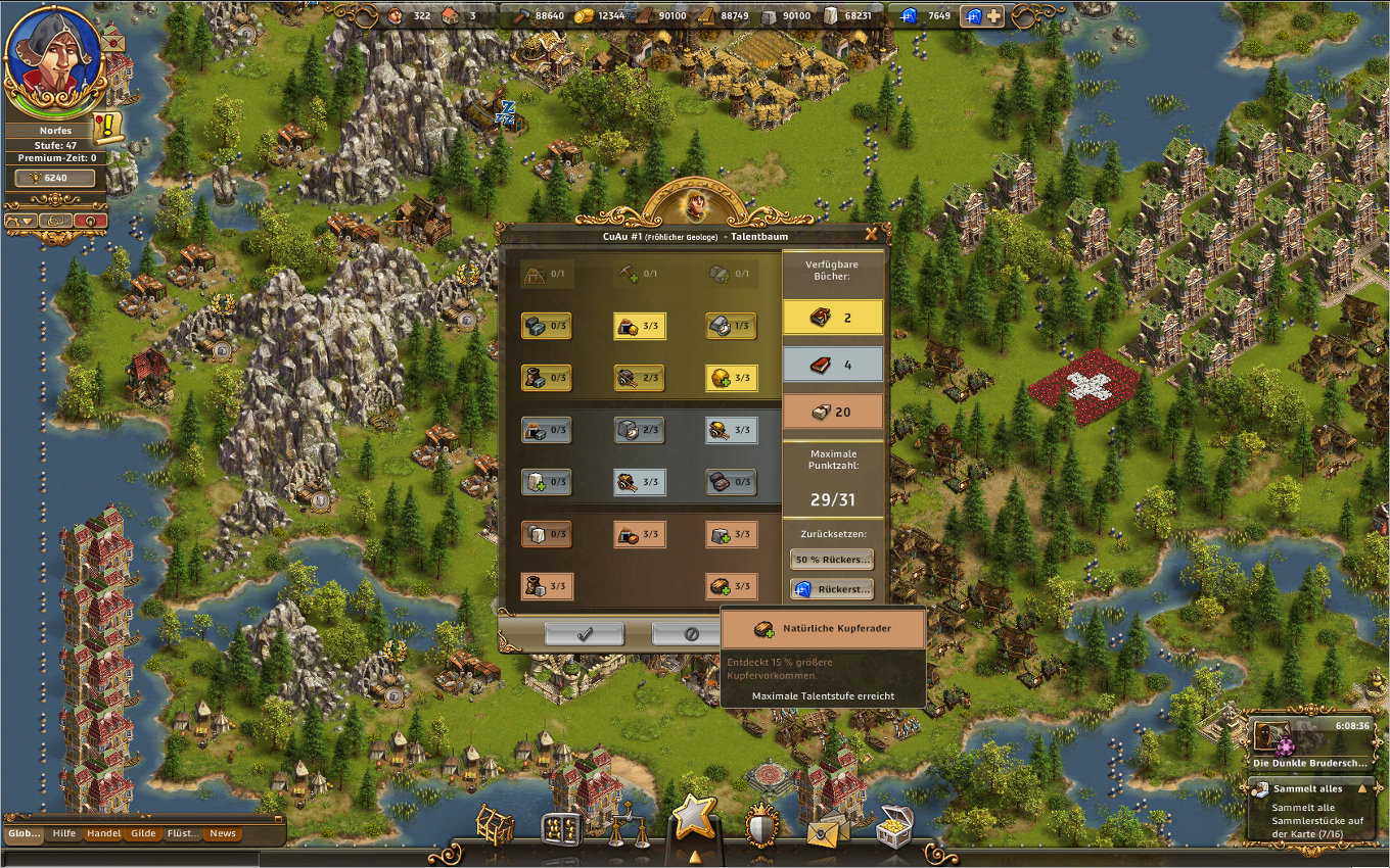 Die Siedler Online Gameplay Screenshot: Der Geologe & sein Talentbaum.
